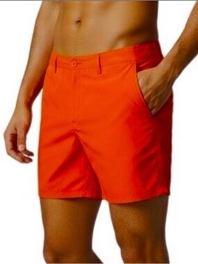 Teal Cove Swim Surf Men’s Shorts Orange Stretch Hybrid Zip